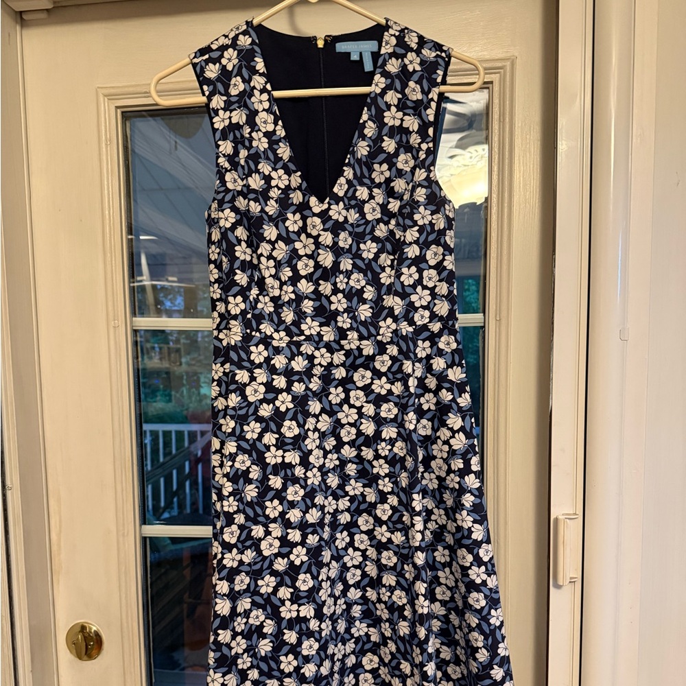 Draper James Navy and White Floral Midi Dress